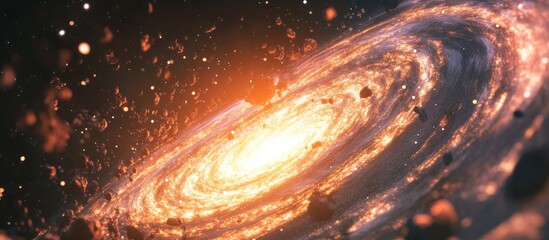 Wall Mural - View from space of a spiral galaxy and stars in a 3D cartoon rendering showcasing a universe filled with stars nebulae and galaxies