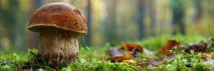 Canvas Print - Peppery bolete mushrooms in a woodland setting with a shallow depth of field.