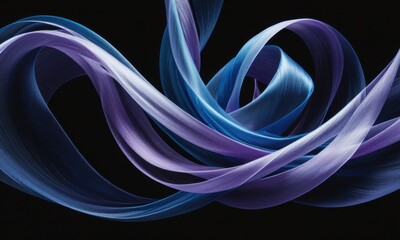 Wall Mural - a visual concept where silky ribbons of light in varying shades of blue and violet gracefully overlap, creating an ethereal sense of movement on a glossy black canvas.