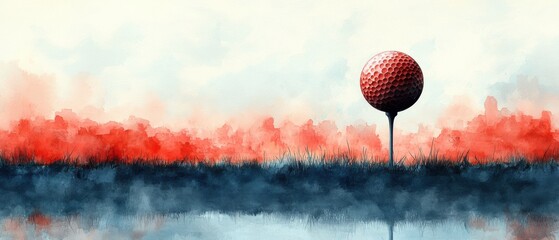 Sticker - Watercolor of Golf Tee and Ball on Gradient Background