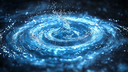 Canvas Print - Water drop creates a ripple effect in a dark blue background.