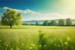 © Jaon - Picturesque photo of a field or meadow: Summer Beautiful spring perfect natural landscape background, defocused blurred green trees in forest Generative AI