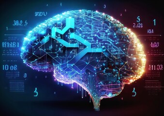 Wall Mural - Conceptual illustration of the human brain against the background of mathematical formulas and diagrams	