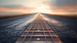 © Karen - A creative image of a road stretching towards the horizon, with the surface resembling a guitar neck, symbolizing the journey of music and life.