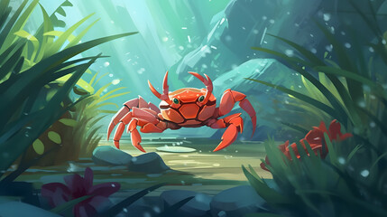 Crab In nature Illustration Vector