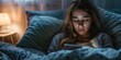 © TheWaterMeloonProjec - Woman in bed grappling with depression and anxiety while engaging with social media and confronting bullying posts, feeling alone. A distressed female in an emotional turmoil sharing her fears and