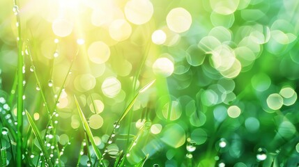 Canvas Print - Dewy Grass Blades in Sunlight