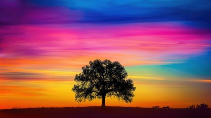 Wall Mural - Silhouette of a Tree Against a Vibrant Sunset Sky