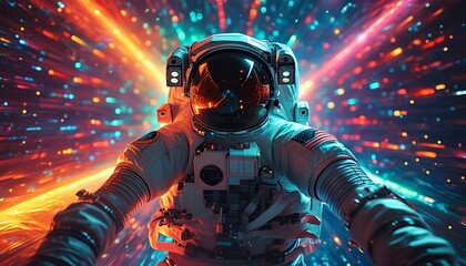 The astronauts 'lonely moments during interstellar travel are surrounded by colorful lights.