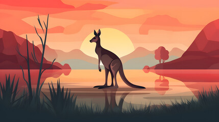 Wall Mural - Kangaroo in nature illustration vector