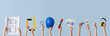 © Pixel-Shot - Many hands with architect's supplies on color background