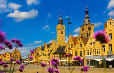 Wall Mural - Picturesque view of city of Diksmuide central square Grote Markt with ancient buildings, West Flanders, Belgium