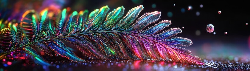 Wall Mural - Vibrant and Colorful Abstract Feather with Sparkling Details and Bokeh Background