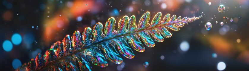 Wall Mural - Vibrant Close-Up of a Colorful Iridescent Feather with Bokeh Background