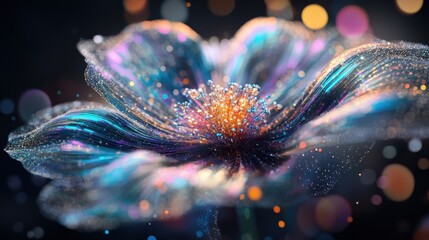 Wall Mural - Stunning Digital Art of a Vibrant Abstract Flower with Glowing Petals and Bokeh Background