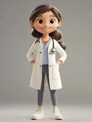 friendly and welcoming 3d animated female character wearing a doctor s coat and holding a stethoscop