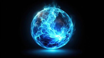 blue fire orb glowing isolated with black ground, blue, fire, orb, glowing, isolated, black, ground,