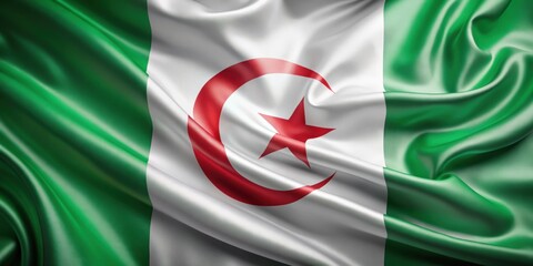 Wall Mural - Waving silk flag of Algeria. High quality , Algeria, flag, silk, waving, pride, national symbol, red, green, white