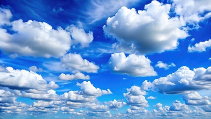 Wall Mural - Photo of a clear blue sky with fluffy white clouds , nature, sky, clouds, weather, background, beautiful, peaceful, serene