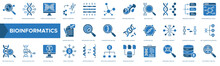 Bioinformatics icon. Data Analysis, Genome Sequencing, Computational Biology, Genetic Variation and Sequence Alignment