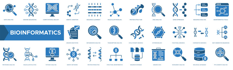 bioinformatics icon. data analysis, genome sequencing, computational biology, genetic variation and 