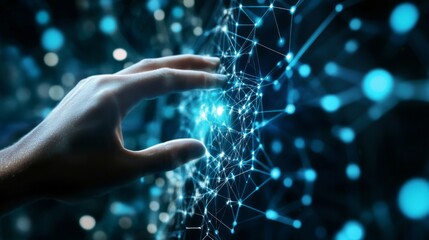 Aufkleber - Businessman hand touching of digital data network transformation for next generation technology on cyberspace, Internet network and digital software development, Algorithm, Metaverse and data science.