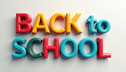 Colorful 3D text displaying 'Back to School' on a light background