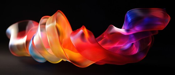 Wall Mural - Abstract Colorful Ribbon Light Painting on Black Background - Vibrant and Dynamic Art