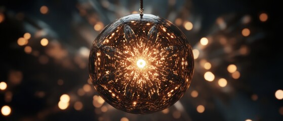 Wall Mural - Abstract Glowing Sphere with Radiating Light Particles in Dark Background