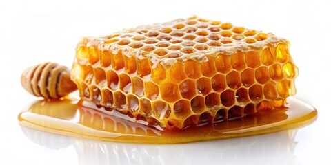 Fresh honeycomb with honey drop isolated on background, honeycomb, honey, drop, sweet, bee, yellow, sticky, natural, organic