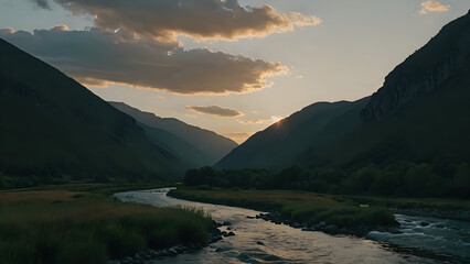 Wall Mural - sunset over the mountains