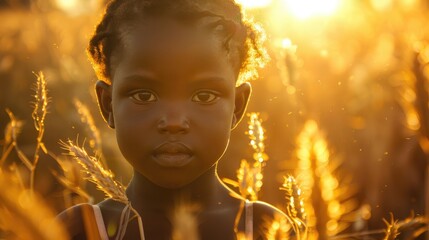 Wall Mural - Representation of Hunger in Africa: Young Girl Enduring Malnutrition Amid Poverty, Emphasizing the Need for Food and Vital Aid for At-Risk Communities and Areas