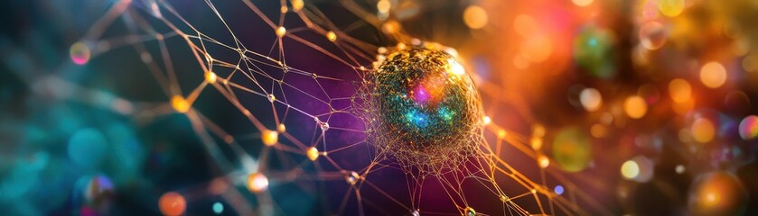 Wall Mural - Abstract Digital Network with Glowing Nodes and Connections in a Colorful Background