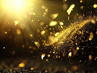 Wall Mural - Golden Particles and Light Beams in a Sparkling Abstract Background with Bokeh Effects and Glowing Elements