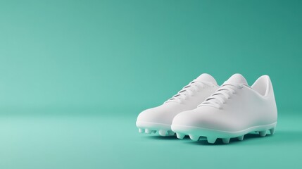 Stylish white soccer shoe on a mint green background, perfect for sports and athletic wear promotions.