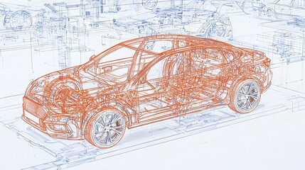 Car Design Blueprint  D Model Concept Drawing