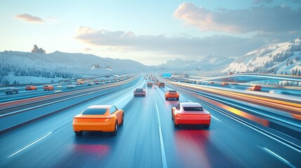 Futuristic 3D Highway with Retro-Futuristic 2D Vehicles Racing.