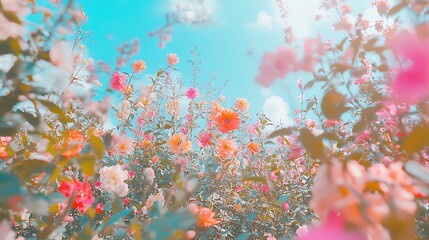 Wall Mural - Blooming Flowers Under Blue Sky in Summer