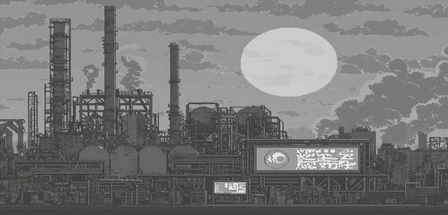 Poster - Industrial Skyline with Moon and Smoke Stacks