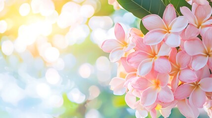 Wall Mural - Pink Plumeria Flowers Close up with Bokeh Background