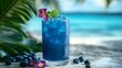 © Raitalinn - A blue ocean breeze cocktail garnished with blueberries and flowers, offering a taste of the tropics.
