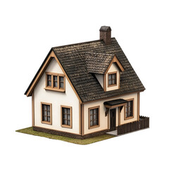 Charming Countryside Cottage Home 3D Rendered Model on White Background