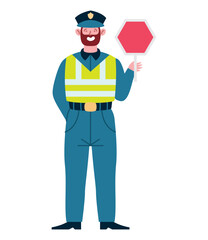 Wall Mural - traffic policeman holding a stop sign