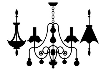 Wall Mural - Set of chandelier icons silhouette vector art illustration	