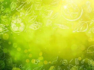 Wall Mural - ai-generated image of a green background with drawings of leaves and other things