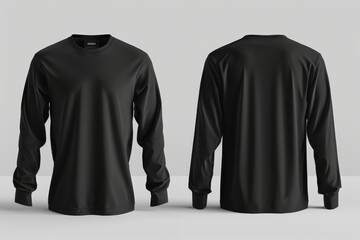 Wall Mural - Black Long-Sleeved Crew Neck T-Shirt Mockup