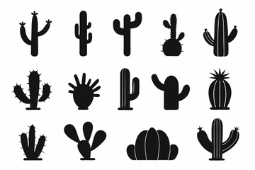 cactus desert silhouettes set, cactus icon vector bundle