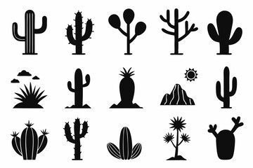 Cactus desert silhouettes set, Cactus icon vector bundle