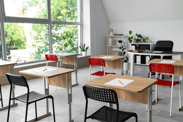 Poster - Interior of classroom prepared for exam