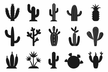 Cactus desert silhouettes set, Cactus icon vector bundle